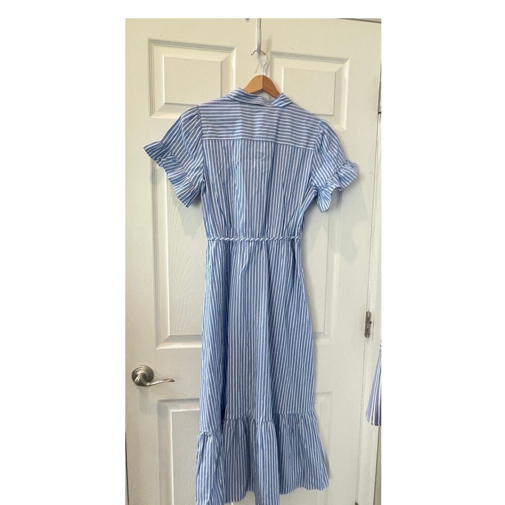 New! J. Crew Factory Striped Ruffle-Sleeve Shirt-Dress Sail Blue Sz S ## - Picture 4 of 6